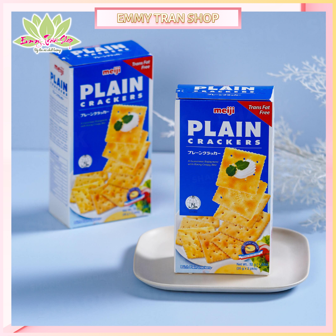 Bánh Ăn Kiêng, Bánh Lạt MEIJI Plain Crackers Hộp Nhỏ 52gr ( 2 gói/hộp), Dành Cho Người Muốn Ăn Kiêng, Bị Bệnh Tiểu Đường, Nhập Khẩu Từ Singapore - Emmytran Shop