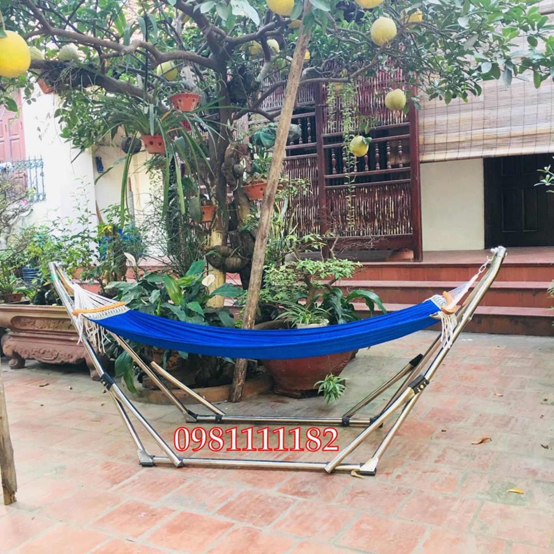 Bộ Võng Xếp Tiến Đạt Cỡ Lớn 100% INOX Phi 32 kèm lưới cán gỗ