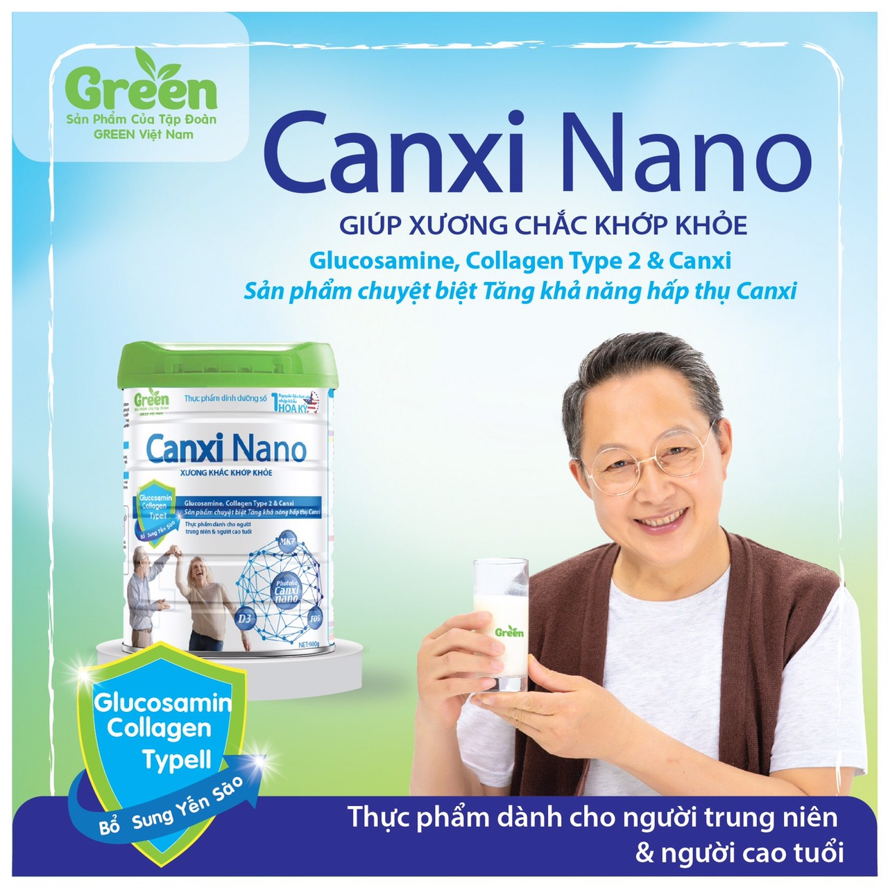 Sữa Cho Người Già Giúp Xương Khớp Chắc Khỏe Green Milk Canxi Nano 900Gr