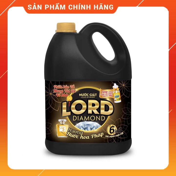 Nước giặt Lord Diamond 3.5 kg hương nước hoa Pháp chính hãng, cho quần áo thơm mát và giữ màu, tặng chai nước rửa chén quế 750ml