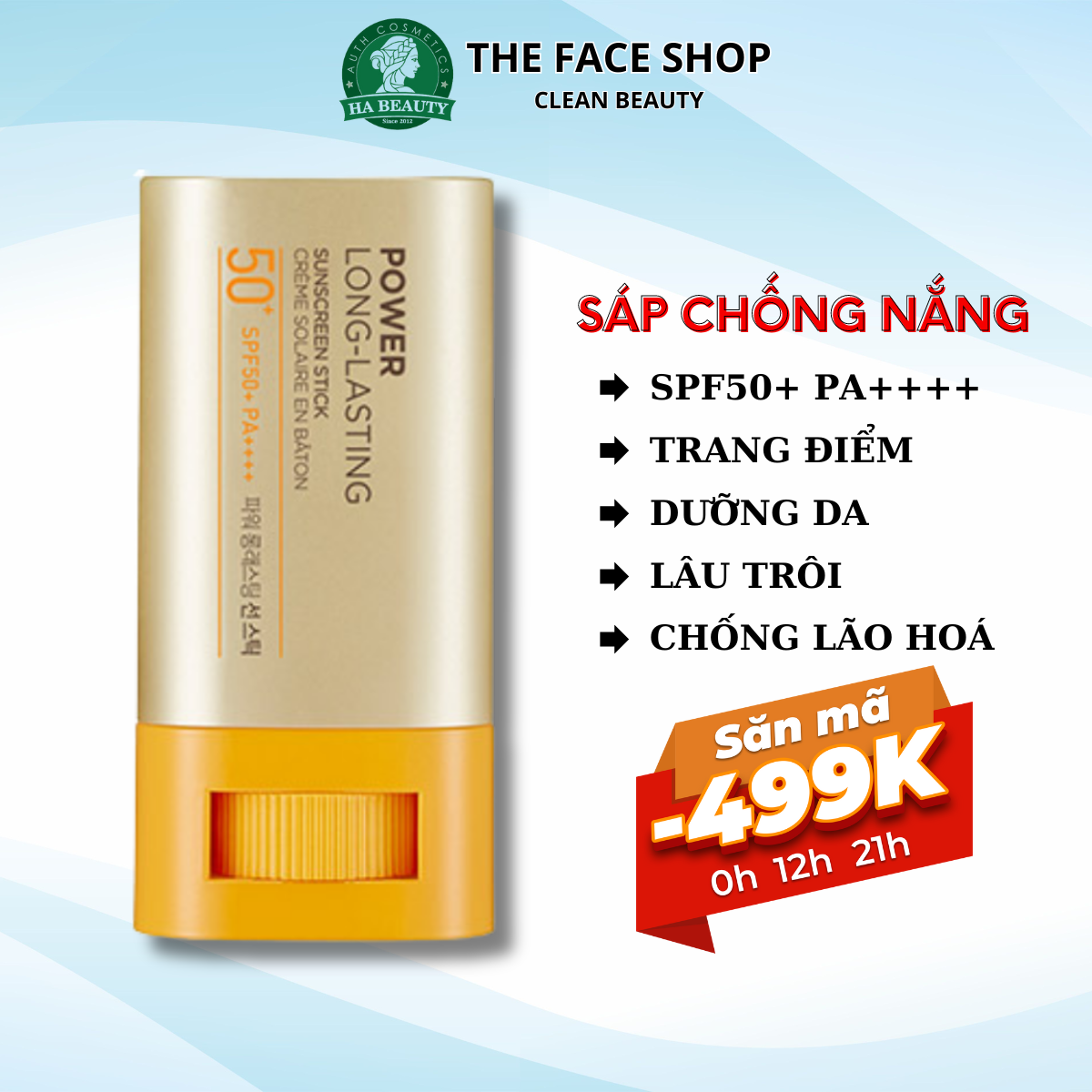  Sáp chống nắng đa năng dưỡng da trang điểm chống lão hóa The Face Shop Power Long Lasting Sunscreen Stick SPF50+PA++++ 