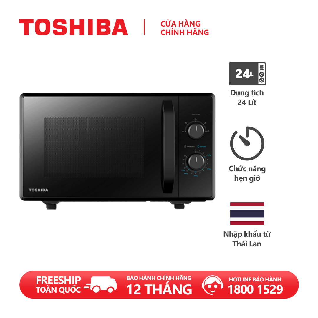 Lò vi sóng Toshiba MW2-MM24PC(BK)- Dung tích 24L - Xuất xứ Thái Lan - Nấu / Hâm / Rã đông- Hàng chính hãng, bảo hành 12 tháng, chất lượng Nhật Bản