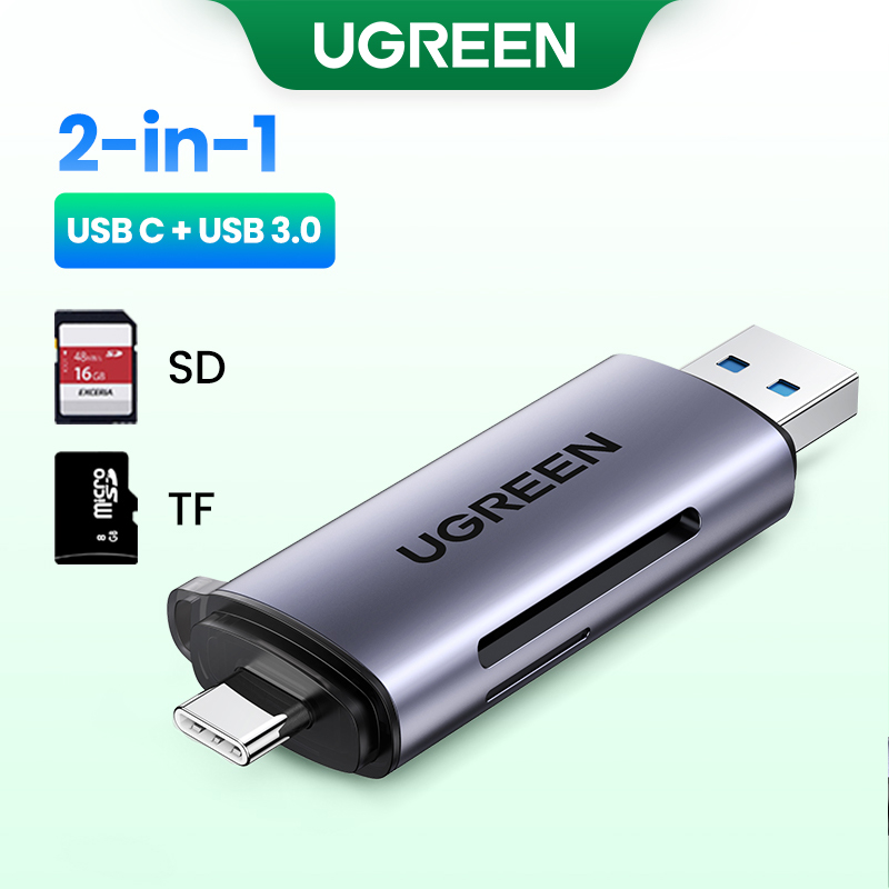 UGREEN Card Reader TF SD CF Memory Card USB 3.0 Type C 2 in 1 Portable Reader For Computer/ Laptop/Mobile Phone OTG Smart Memory SD