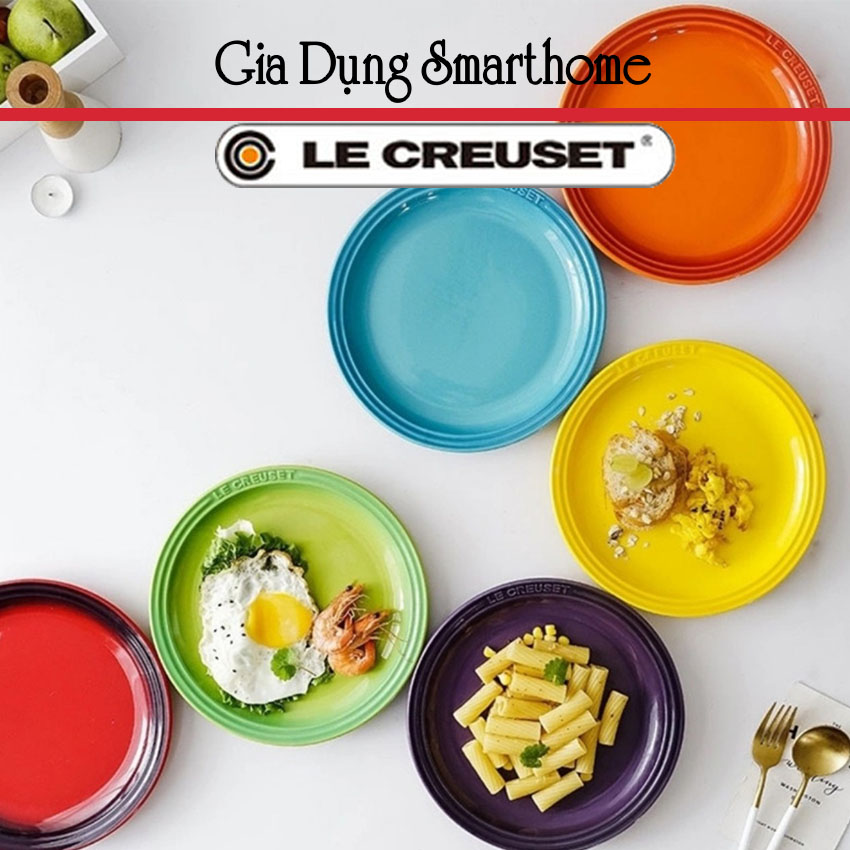 Bộ đĩa tròn gốm sứ 6 cái - Thương hiệu Le Creuset 6 cái cao cấp 18cm công dụng decor bàn ăn trang trí nhà bếp đựng các món xào salad bánh kem, quà tặng phụ nữ