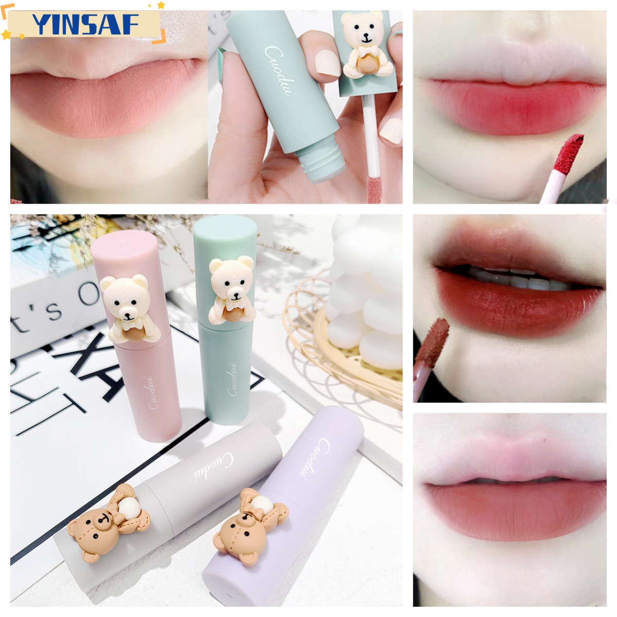 🌸💄Son Lì Lì lucu beruang Son bóng Son kem dưỡng môi lâu trôi không thấm nước YINSAF💄🌸