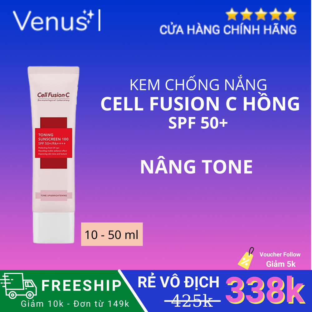 Kem chống nắng Cell Fushion C Hồng Laser Sunscreen 100 SPF 50 / PA ++++  Nâng tone 10-50 ml Bảo vệ Da Dưới Tác Động Của Tia UV, Giúp Làn Da Săn Chắc