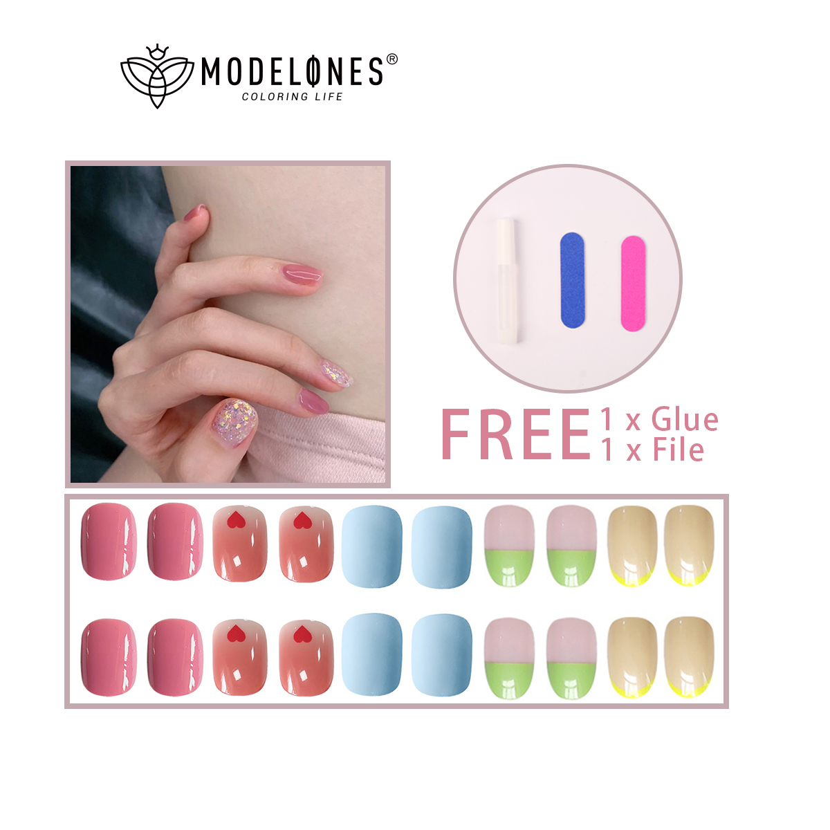 Buy 1 Get 1 Free Modelones Fashion French Fake Nails With Glue Press On Nail Short Fake Nails With Design Artificial Nails Nail Art Nails Set 24pcs