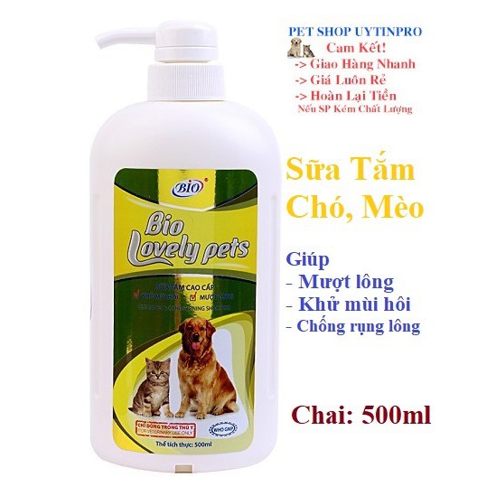 [Hoàn tiền 10%]  SỮA TẮM THÚ CƯNG CHÓ MÈO Bio Lovely Pets mượt lông khử mùi hôi Chai 500ml Xuất xứ Việt Nam - Pet shop Uytinpro