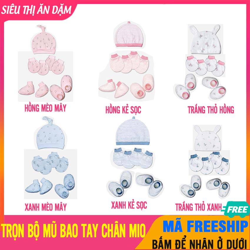 Mũ bao tay chân cho bé sơ sinh mio mio nhiều mẫu, màu tươi sáng, 100% cotton mềm mại - nón sơ sinh, nón cho bé, mu cho be, vớ tay, vớ chân, tất cho bé sơ sinh, bao tay chân cho bé - mũ bao tay chân mio - sieu thi an dam