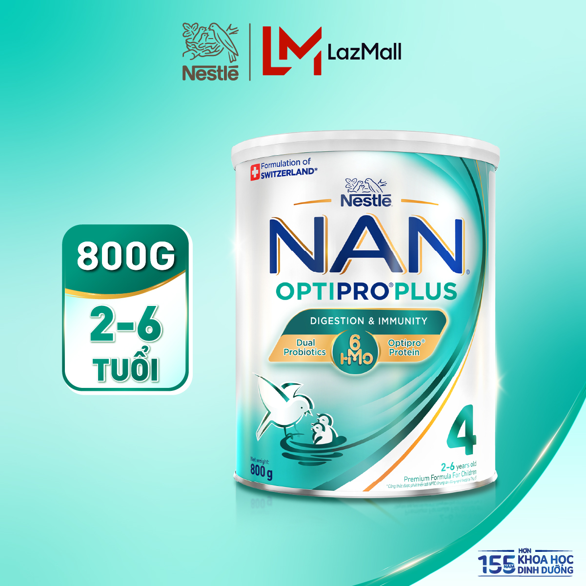 [CHỈ 25-29.10 QT ĐƠN 599K/799K/1299K] Sữa bột Nestle NAN OPTIPRO PLUS số 4 800g Công Thức Thụy Sĩ Cho Bé 2 - 6 Tuổi Có Đạm OPTIPRO, 6HMO  Lợi Khuẩn Kép
