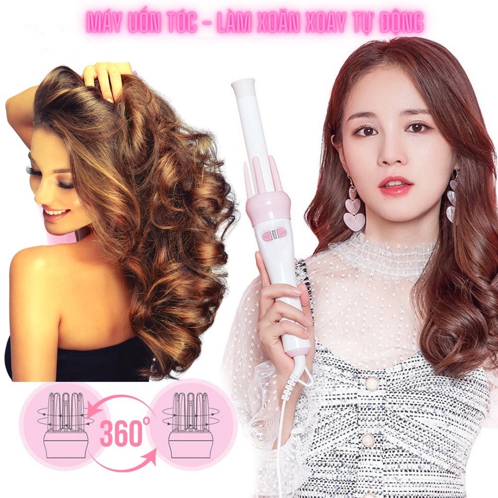 Máy Uốn Tóc, Uốn Xoăn Giá Tốt - Tóc Đẹp Không Cần Ra Tiệm Máy Uốn Tóc - Làm Xoăn Xoay Tự Động 360 Độ Tạo Kiểu Uốn Tóc Gợn Sóng Bồng Bềnh Chuẩn Tóc Ngắn Dài Đều Phù Hợp