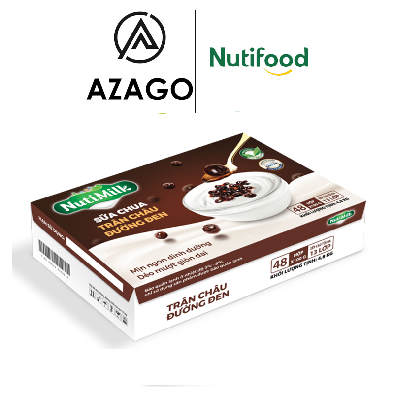 NutiMilk Thùng 48 Hộp Sữa chua Trân Châu Đường Đen TU.SCTDAZ - Thương Hiệu NUTIFOOD - AZAGO