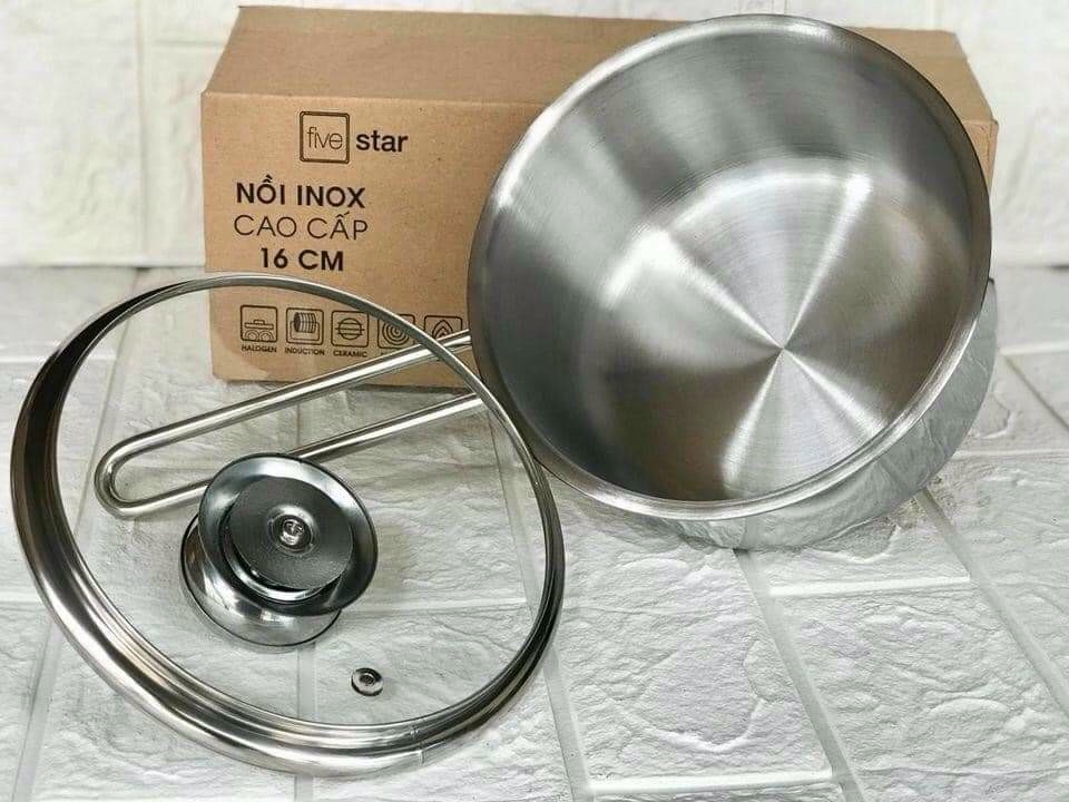 Quánh nấu bột inox five star 3 đáy vung kính 16cm