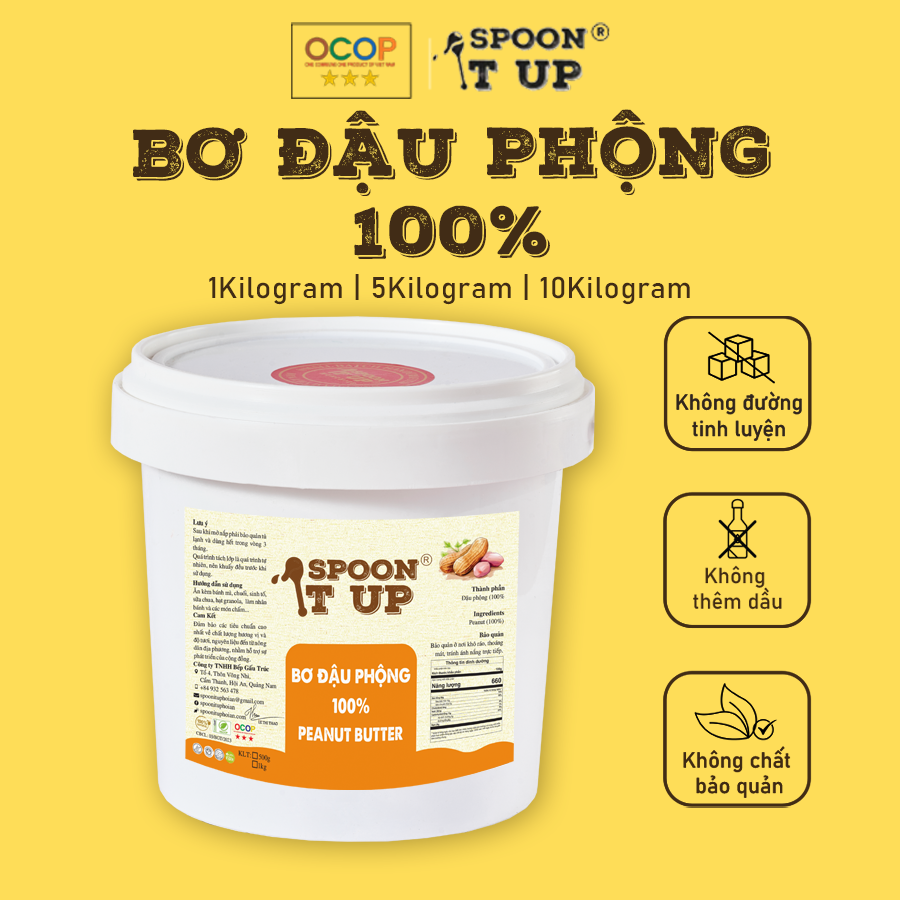 Bơ Đậu Phộng 100% Spoon It Up – Can 1kg 5kg – Không Đường Không Dầu – Eat Clean Gym