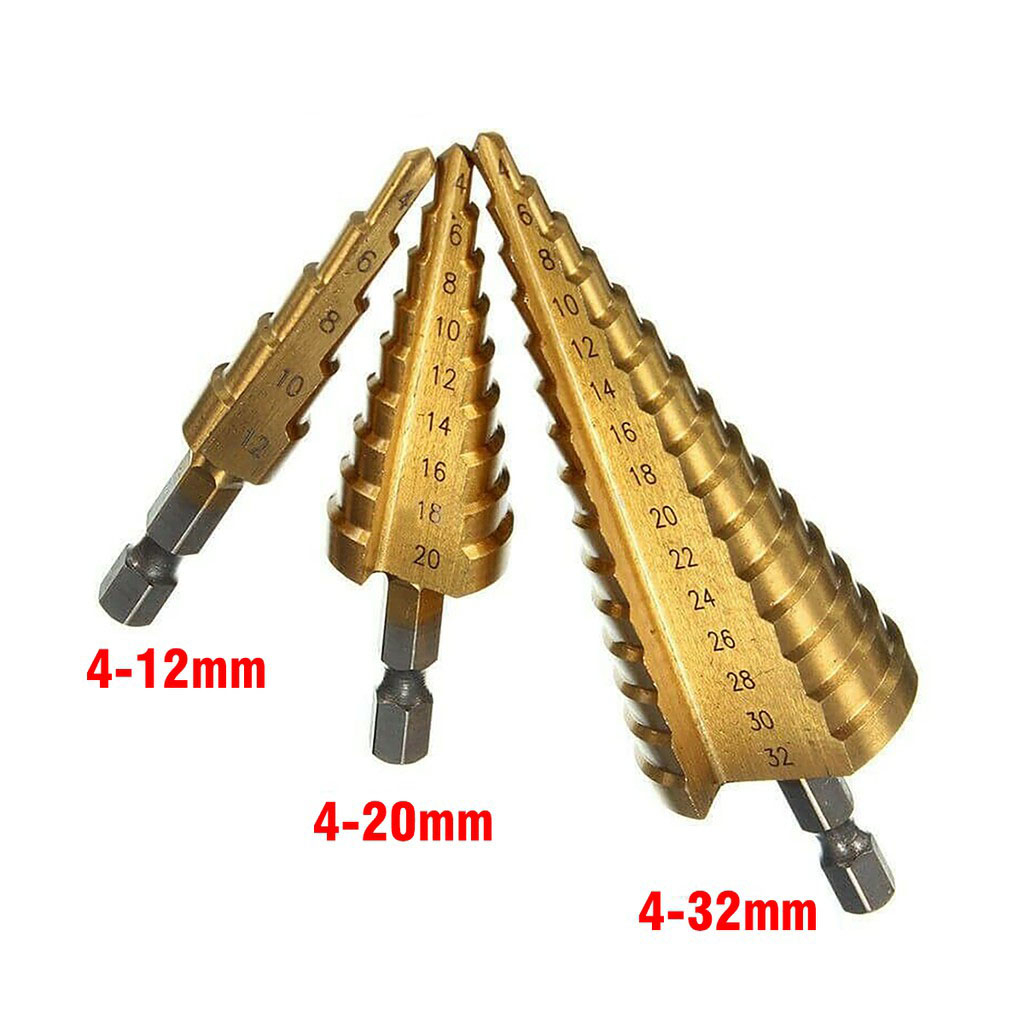 Mũi khoan tháp chuôi lục giác thép gió HSS mạ titan 4-32mm khoan nhôm, nhựa, gỗ C27
