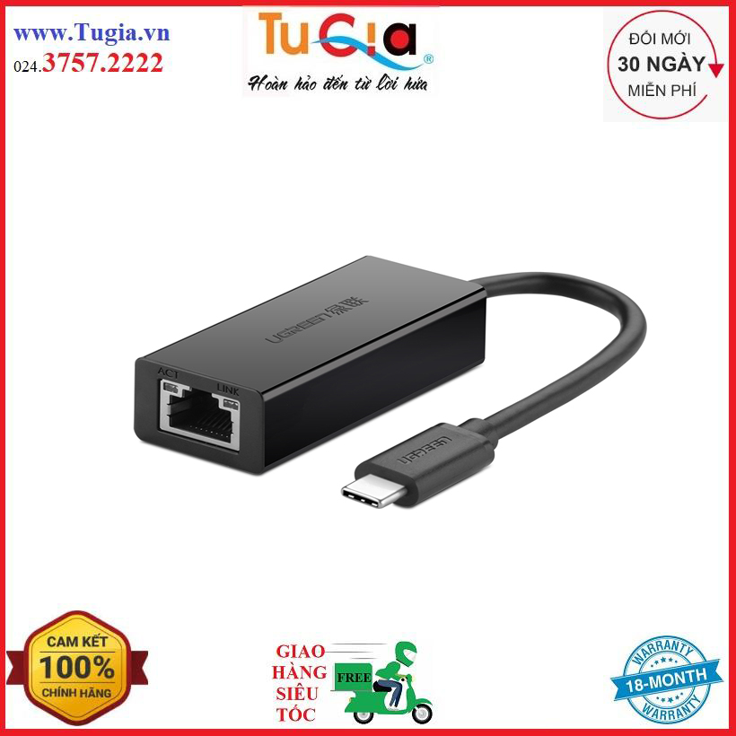 Dây cáp mạng usb 2.0 type-c to ethernet ugreen 30287 - đen - hàng chính hãng