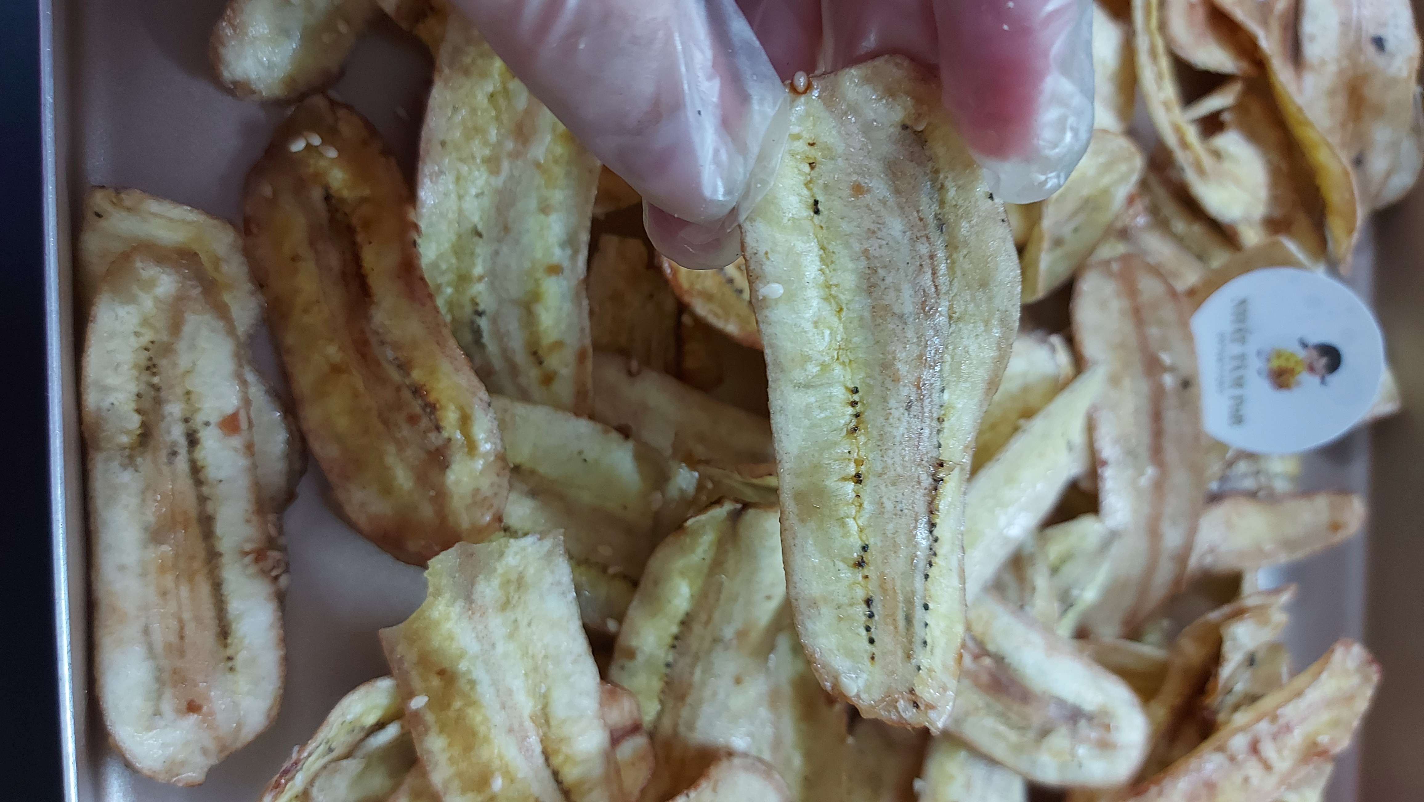 Chuối sấy giòn 250g, Snack chuối xanh sấy giòn vị gừng mè