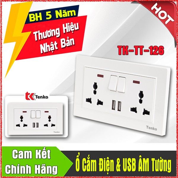 Ổ cắm điện âm tường chống giật có công tắc và usb tk-tt-126