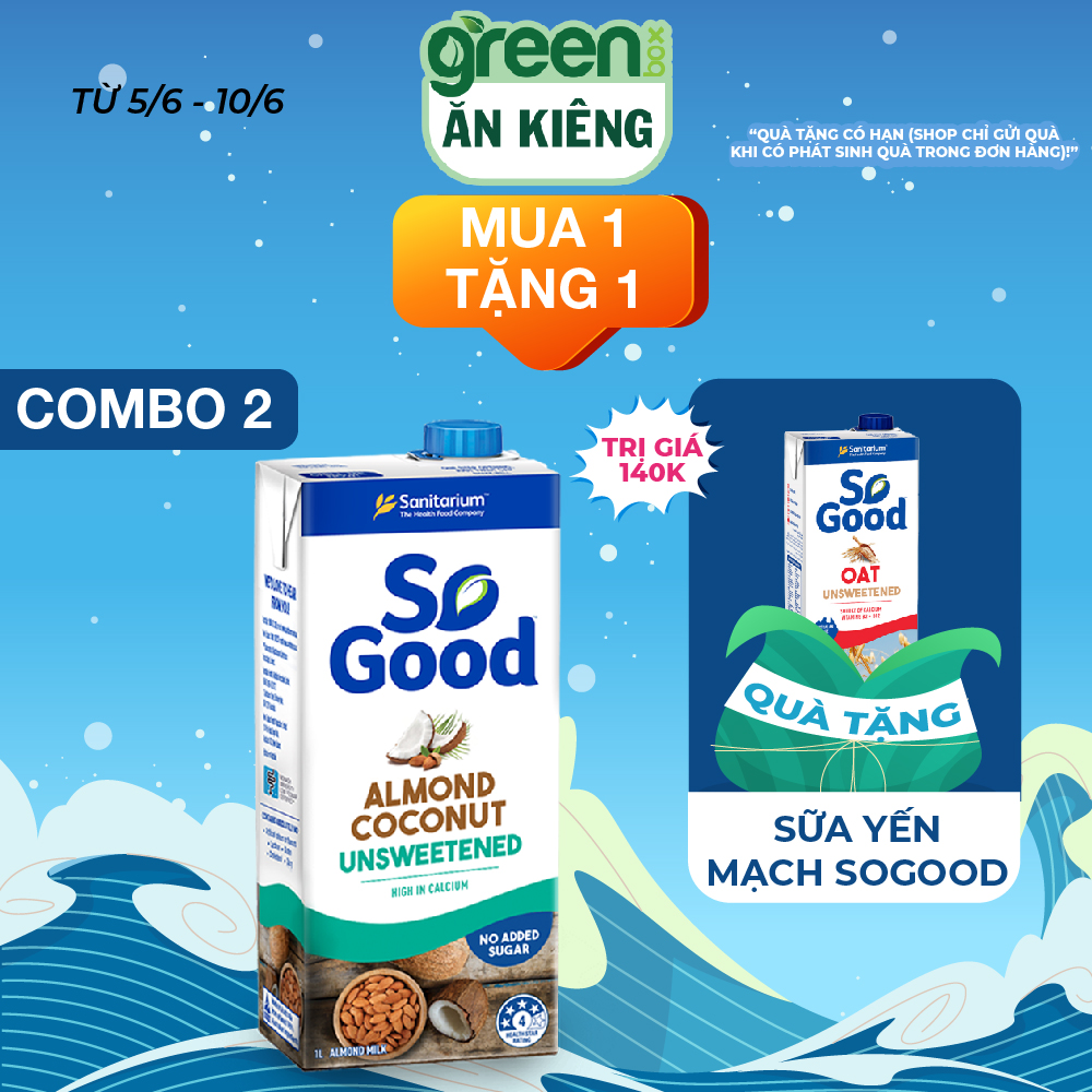 Sữa hạt hạnh nhân So Good Úc 1L, không đường, hương dừa, calo thấp, bổ xung canxi và vitamin phù hợp