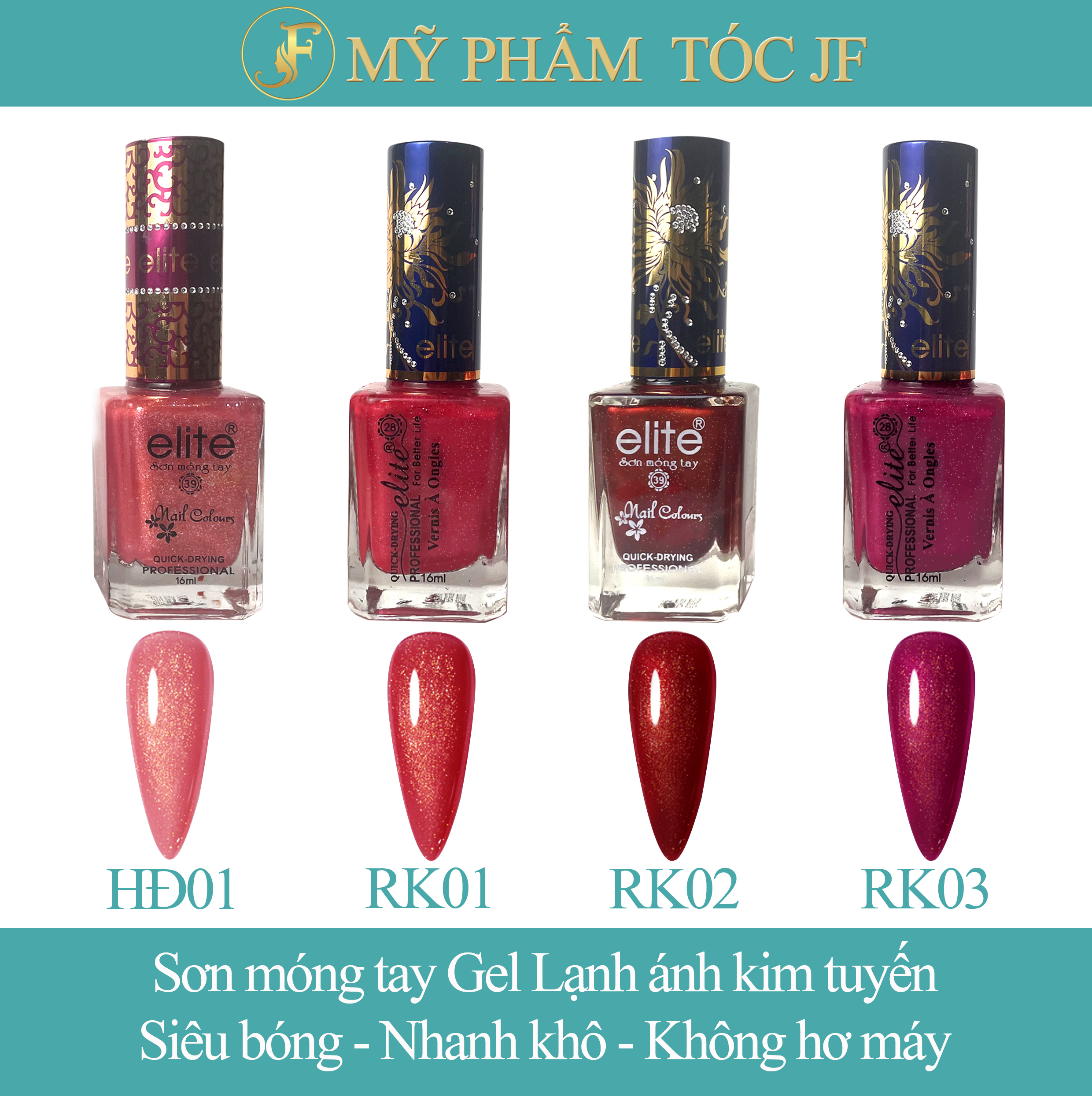 Sơn móng tay gel lạnh cao cấp 16ml tone đỏ hồng ánh kim tuyến