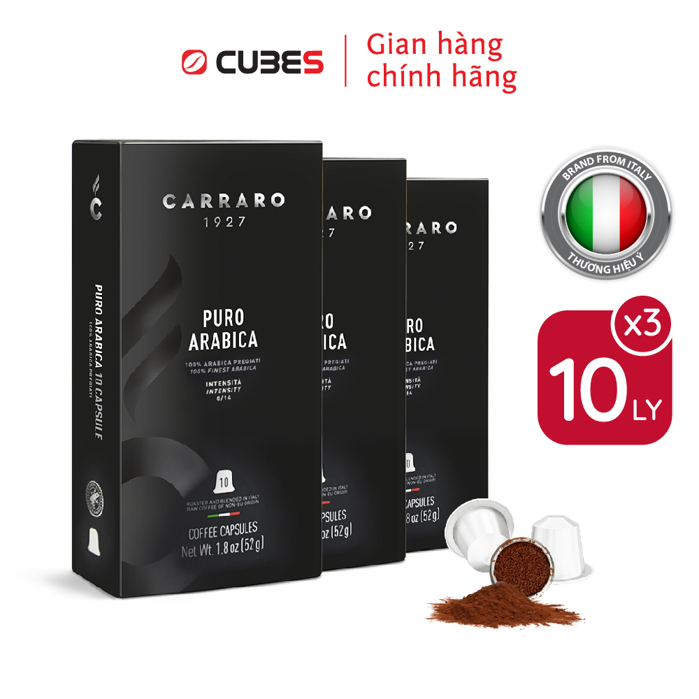 Combo Cà phê viên nén Carraro Puro Arabica - Nhập khẩu từ Ý-Tương thích với máy capsule Nespresso