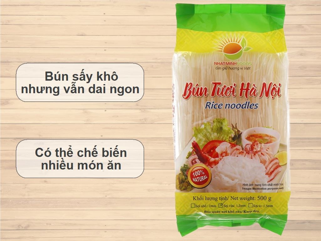 Bún tươi hà nội nhật minh gói 500g- sợi bún vừa, tơi không nhão không dính