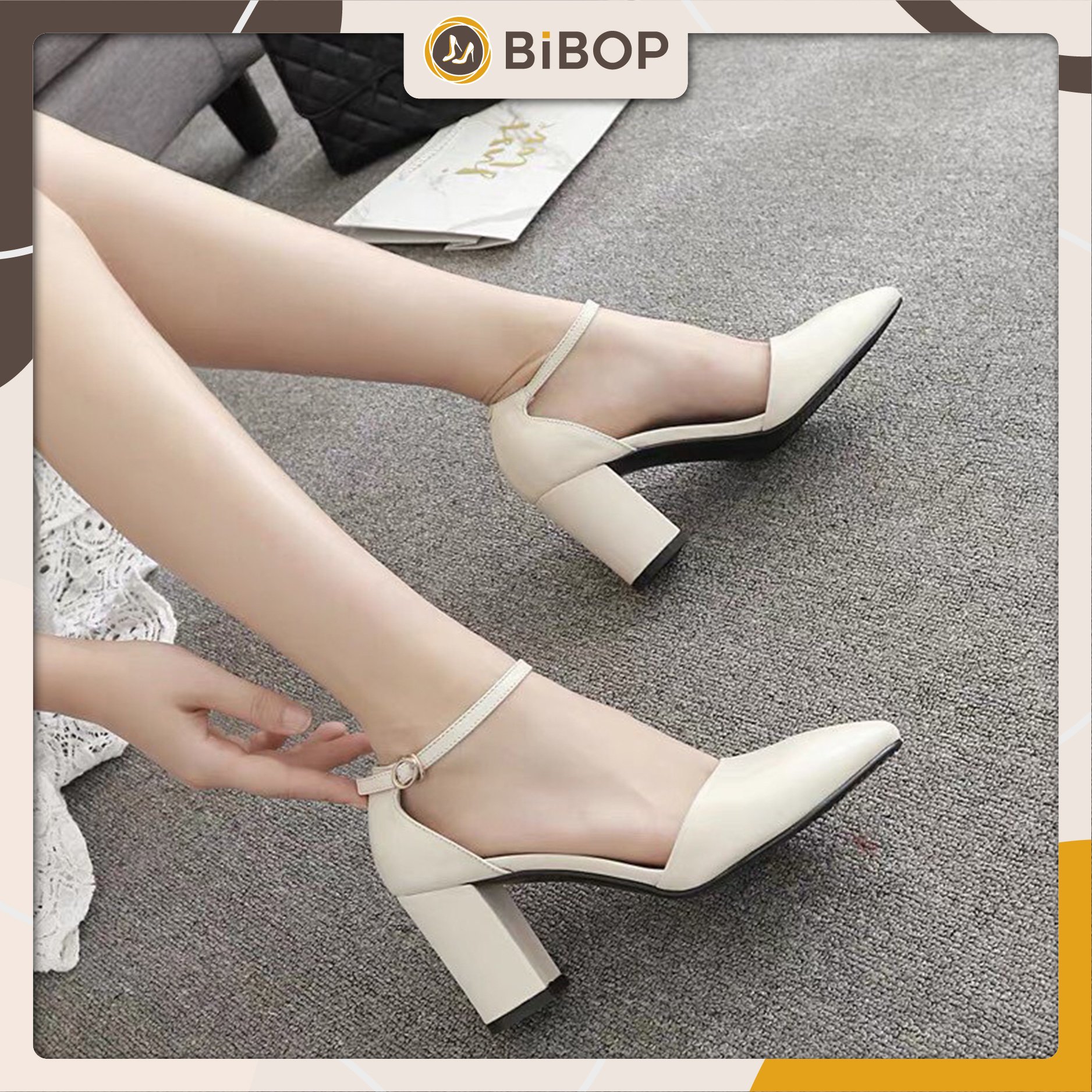 Giày cao gót đẹp 7 phân, Giày cao gót nữ đế vuông 7 phân đi êm chân, Guốc nữ cao gót 7 phân, Giay cao got nữ kiểu mới, Giày dép nữ Bibop, G01