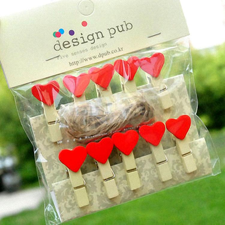 SET 10 Cái Kẹp Gỗ Sơn Design Pub hình Trái tim (Tặng 1,5m dây cói) - Gấu Trúc Phụ kiện