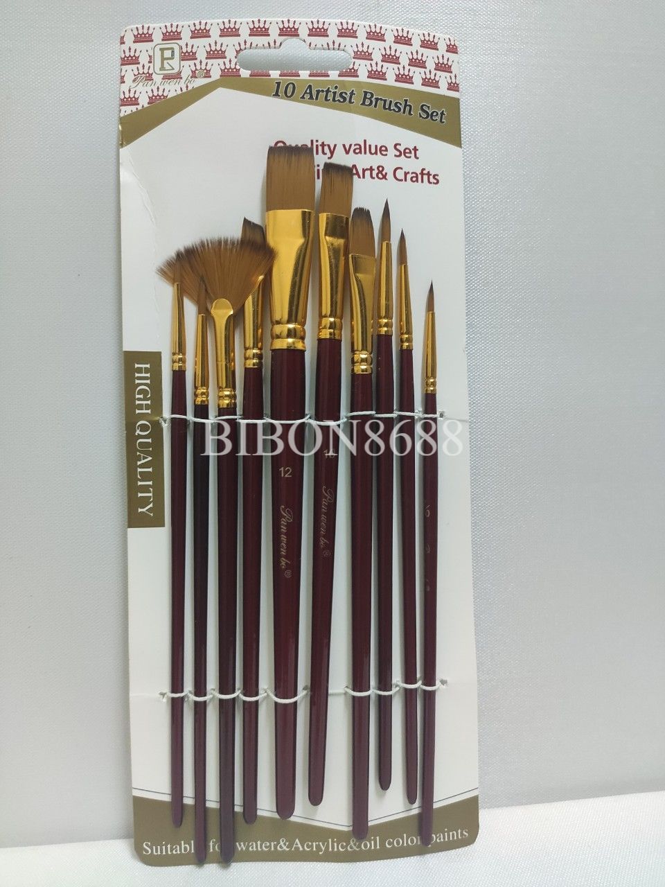 Bộ 10 cọ đỏ vẽ màu nước, màu Acrylic, màu sơn dầu nhiều kích cỡ