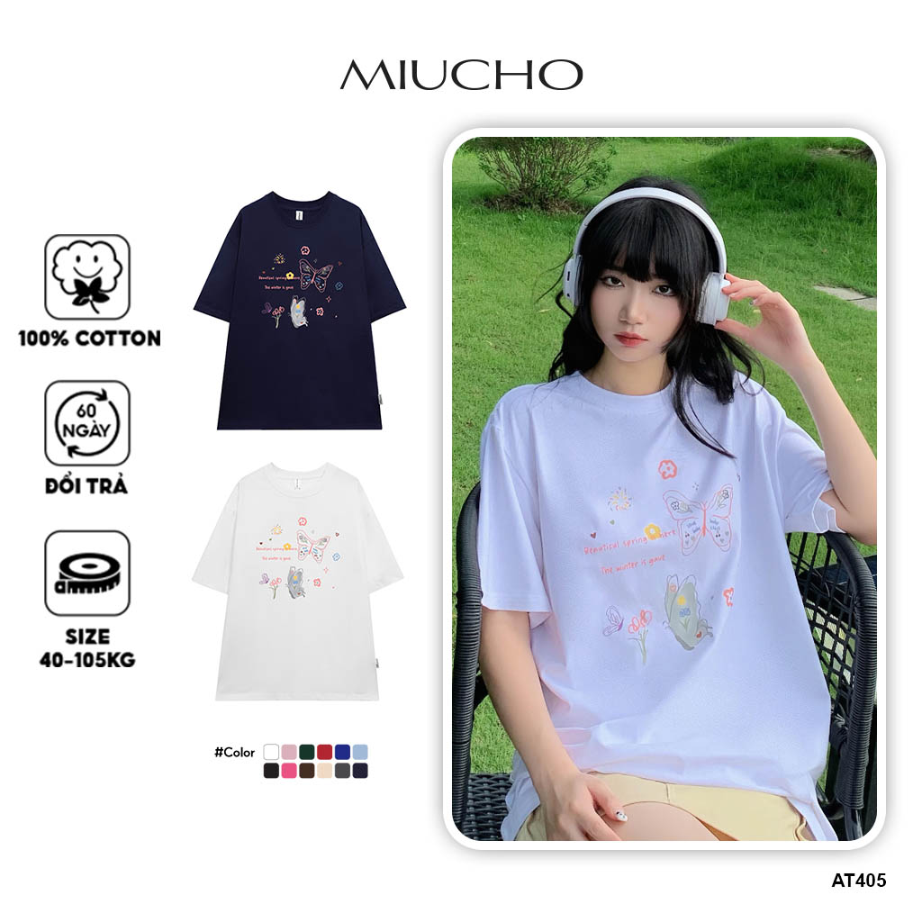 Áo thun nữ form rộng AT405 Miucho chất vải cotton in graphic