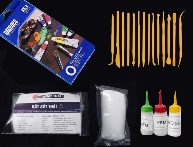 COMBO ĐẤT NHẬT NẶN, DỤNG CỤ ,HỘP 12 MÀU TÔ, 3 KEM LÀM ĐẤT SÉT