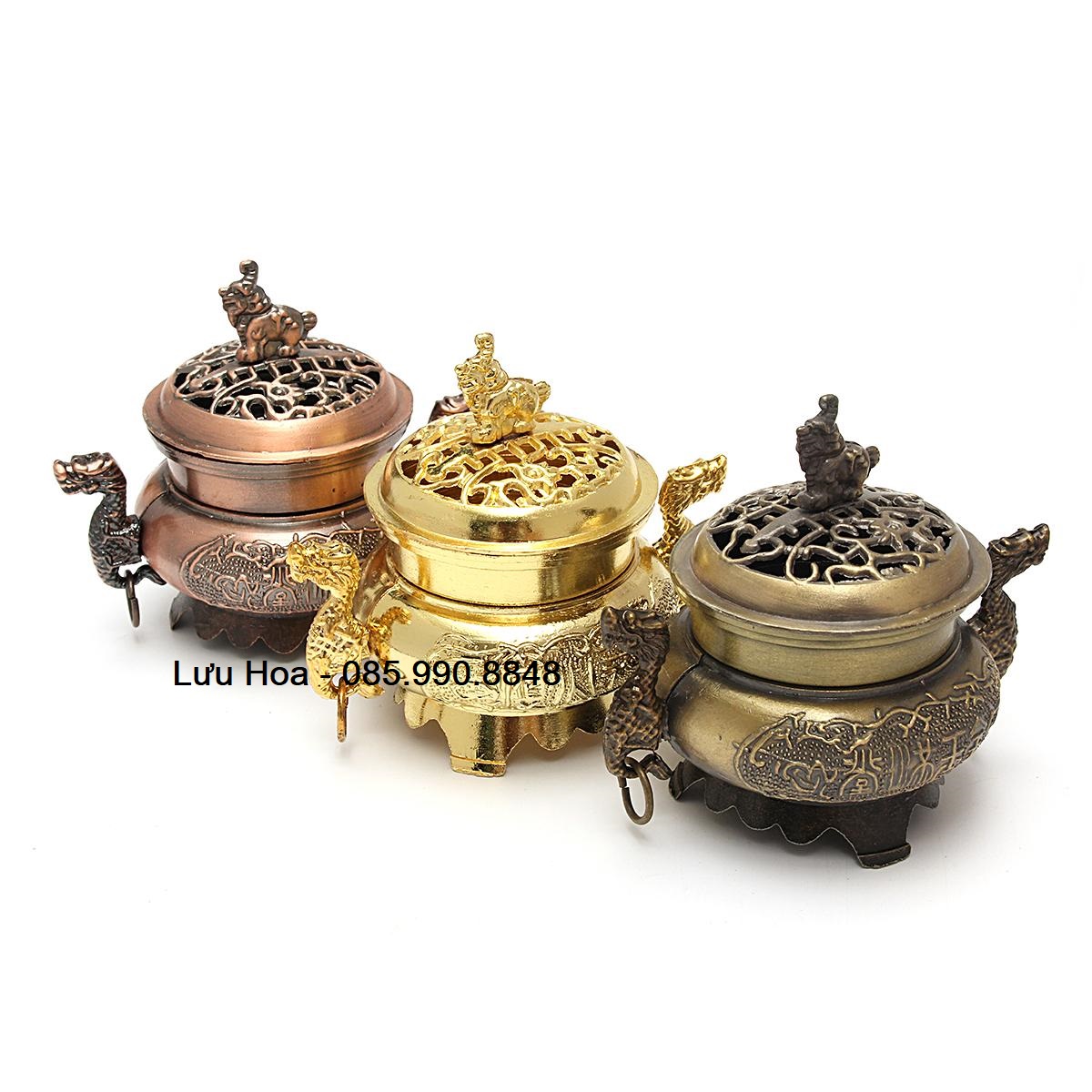 COMBO 2 Lư đốt trầm, lư xông trầm hình đôi rồng đặc sắc + Tặng 3 nụ trầm