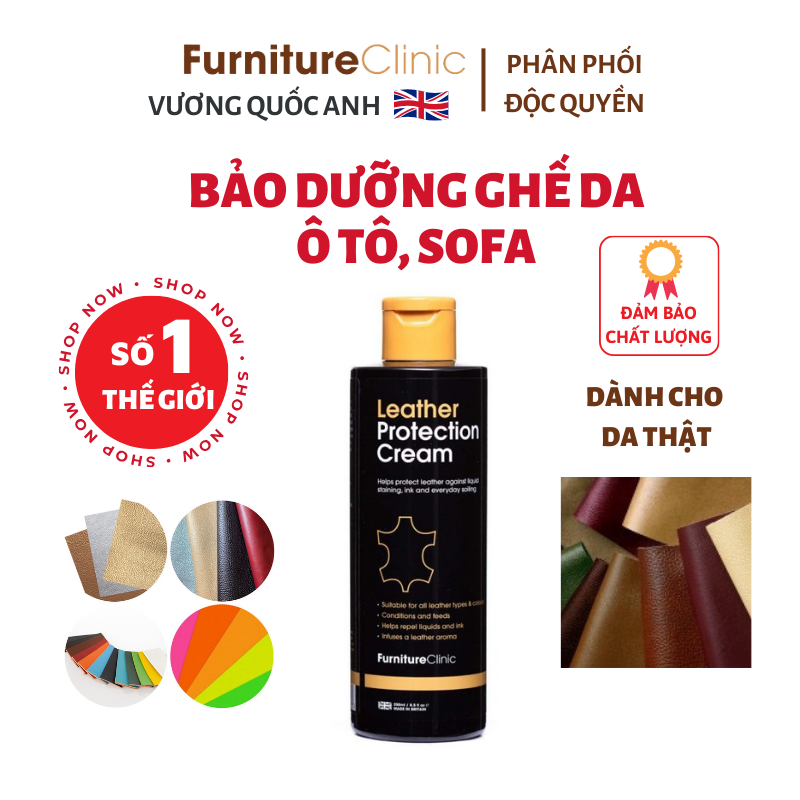 Bảo dưỡng ghế da sau khi làm sạch hãng Furniture Clinic nước Anh - Leather Protection Cream 250ml