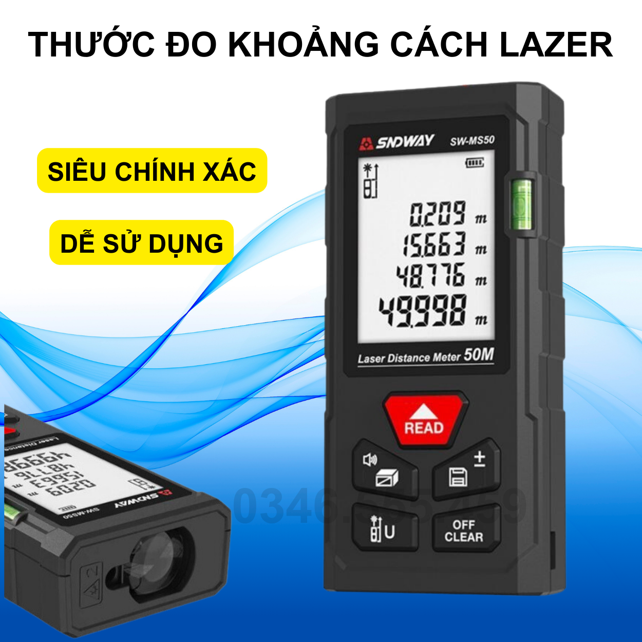 Thước đo khoảng cách lazer đa năng,máy đo khoảng cách,thuoc do dien tử laser,Thước đo khoảng cách bằng tia laser SNDWAY cao cấp loại 40m-50m-70m-100m