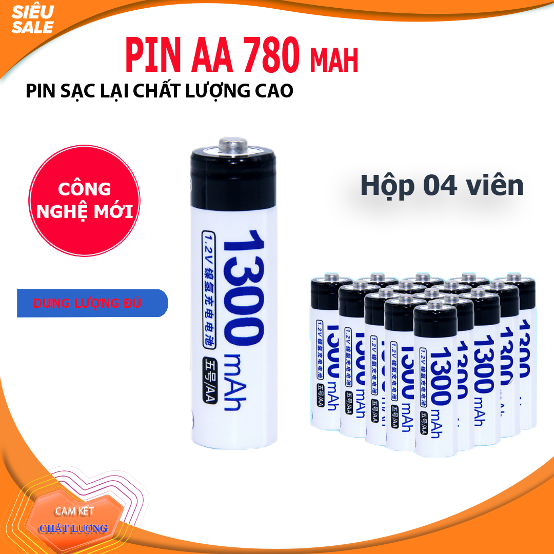 Combo 04 viên pin tiểu, pin AA sạc lại dung lượng 1300mAh, pin công nghệ mới Doublepow - DP-1300D (loại đen)