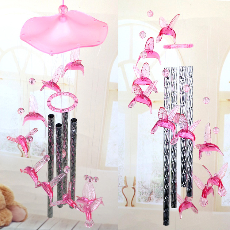 RVS Pop Trái Tim Sáng Tạo Bằng Nhựa Pha Lê 4 Ống Kim Loại Chuông Gió Dophin Trang Trí Sân Vườn Cho Người Yêu Quà Tặng