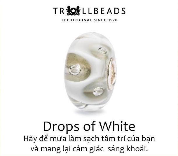 Trollbeads bead thuỷ tinh cao cấp drops of white
