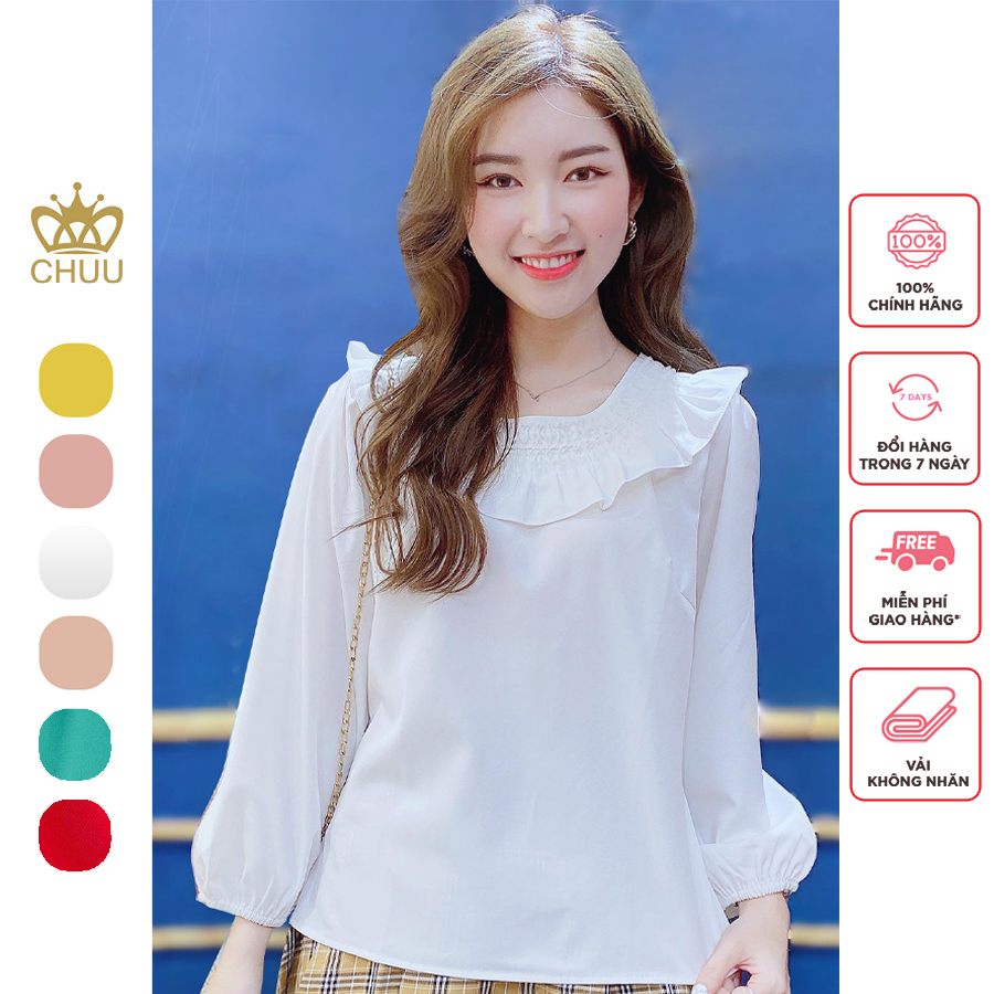 Áo sơ mi nữ cổ bèo tròn công sở tay dài CHUU A5639