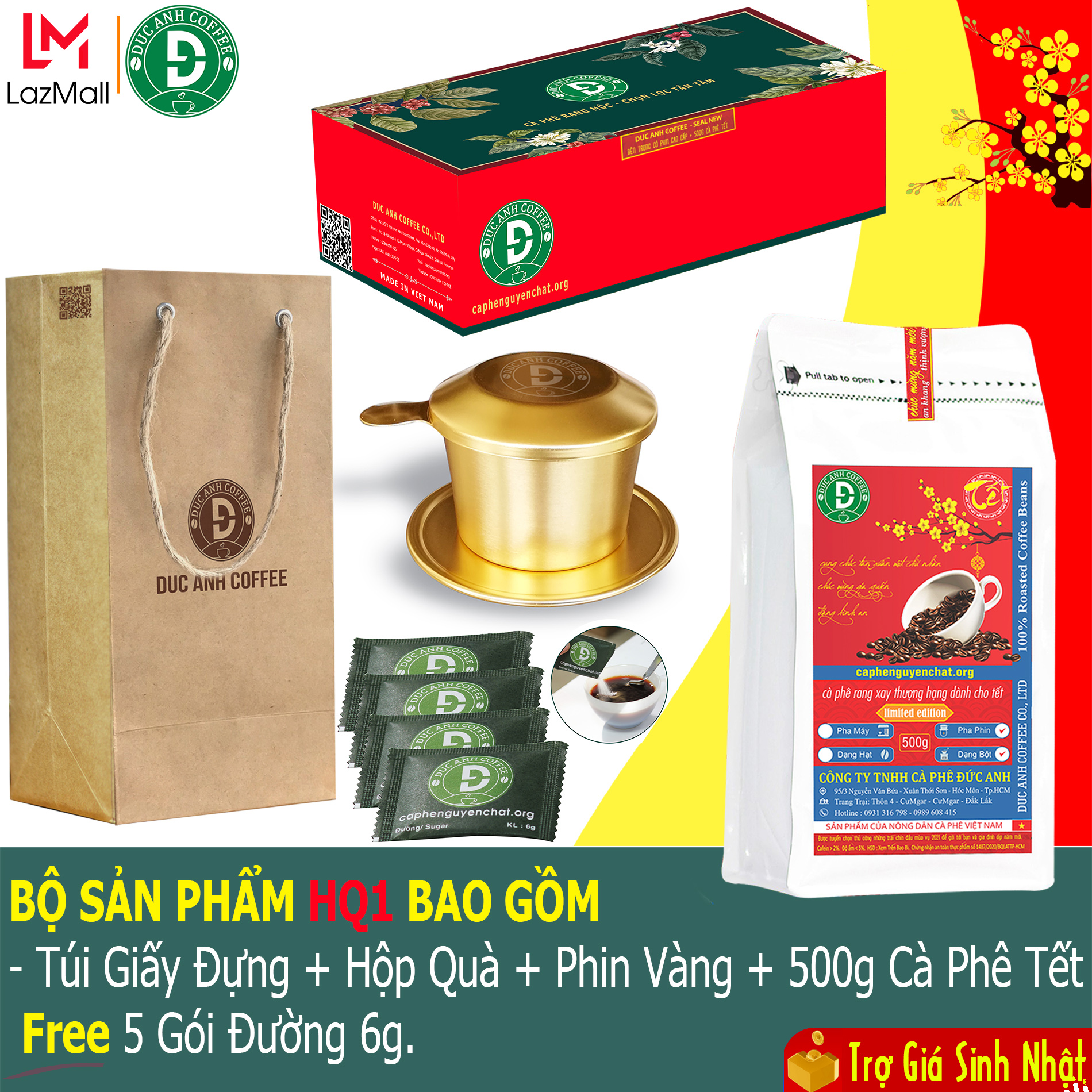[HỘP QUÀ TẾT] Cà phê Thịnh Vượng 500g + Phin Vàng - HQ1 combo tết đẳng cấp - cà phê pha phin rang mộc nguyên chất - phiên bản giới hạn đặc biệt chọn lọc kỹ - TOP BÁN CHẠY TẾT 2022