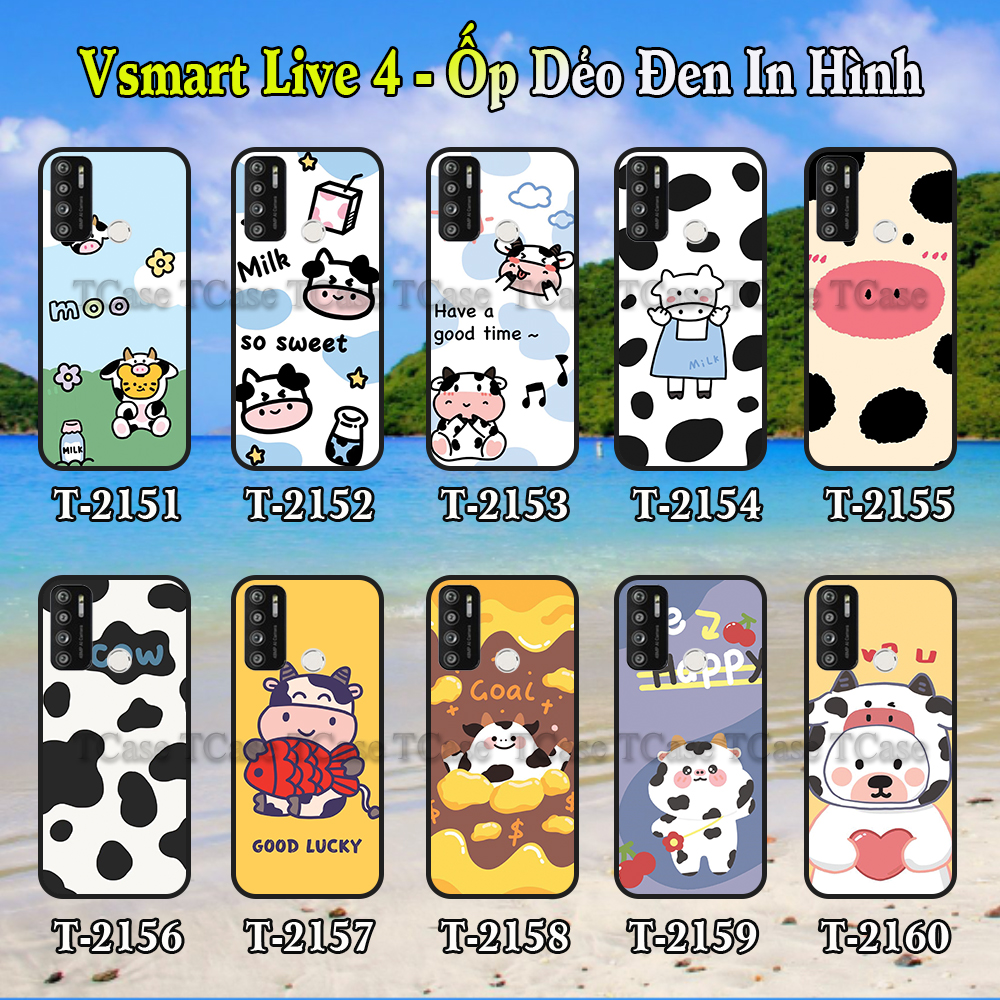 [HCM]Ốp lưng Vsmart Joy 4 dẻo đen in hình Bò Sữa