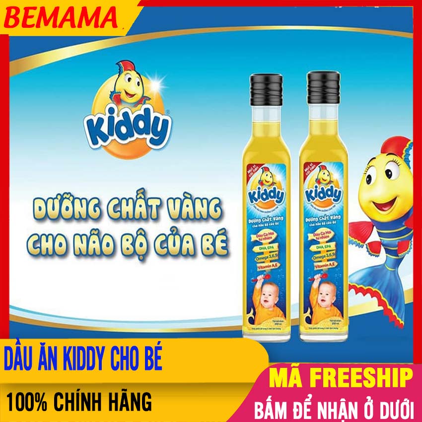(CHÍNH HÃNG) Dầu Ăn Cho Bé Ăn Dặm KIDDY (250ml) Giàu Dha Trẻ Thông Minh Không Béo Cho Trẻ Trên 6 Tháng Tuổi - Dầu Cá Hồi Cho Bé Dầu Gấc Cho Bé Dầu Cho Bé Ăn Dặm Dầu Ăn Kiddy BEMAMA - Dau An Cho Be An Dam Kiddy - 8934988050004