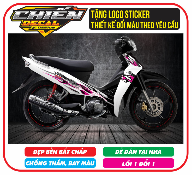 Tem lửa sirius rc trắng đen hồng, tem rời sirius chế (tem 3 lớp bền - đẹp)