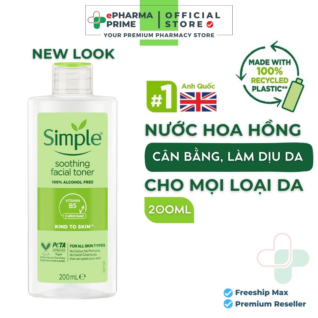 Nước Hoa Hồng Simple Toner Kind to Skin Soothing Facial Dành Cho Da Nhạy Cảm 200ml