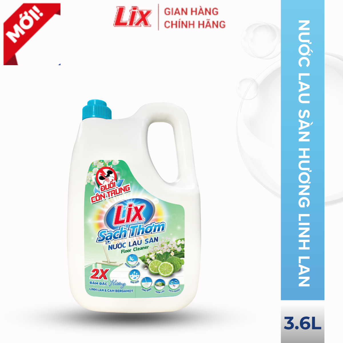 Nước lau sàn lix sạch thơm hương linh lan & cam bergamot 3,6l 18002