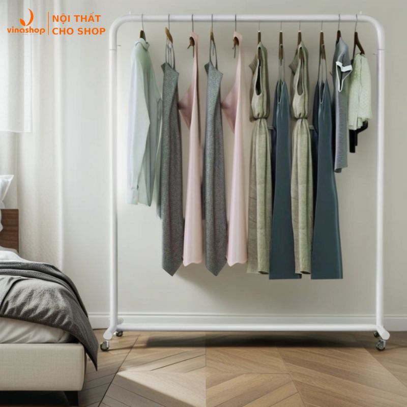 VNS-011 Xả Kho Sào Kệ Xào Trưng Đồ Shop, Giá Kệ Treo Quần Áo, Sào Sắt 1 Tầng Treo Đồ Shop Nữ, Chân Chữ T.