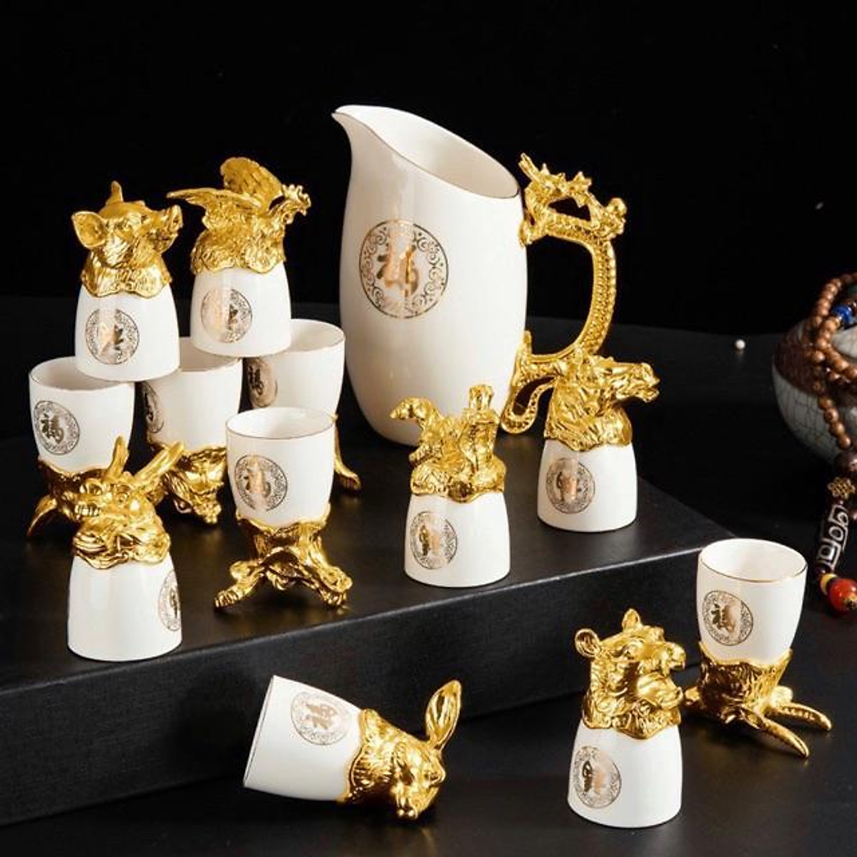 Bộ 12 ly rượu hình con giáp quà tặng tân gia, khai trương, quà tặng sếp siêu sang trọng