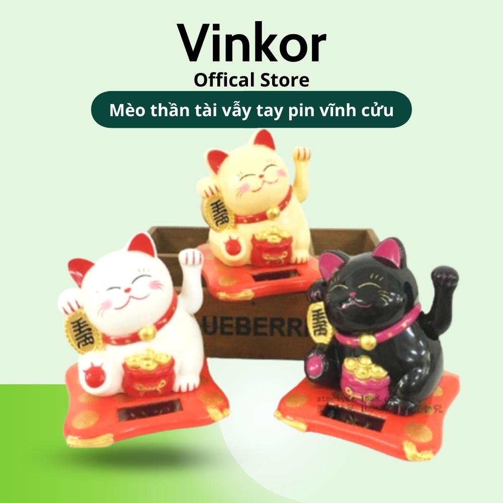 Mèo Thần Tài Vẫy Tay Chạy Pin Năng Lượng Mặt Trời Vĩnh Cửu (Size Nhỡ), Mèo May Mắn Trang Trí -Vinkor.Store