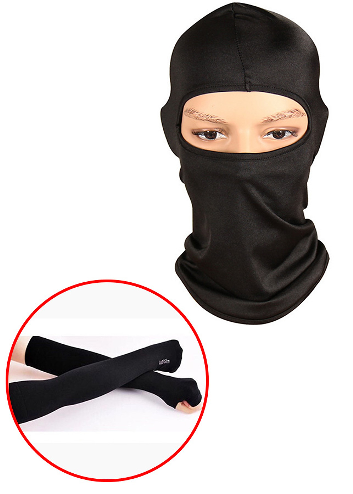 [HCM]Combo Khăn trùm đầu Ninja Fullface + Găng Tay Chống Nắng Xỏ Ngón màu đen
