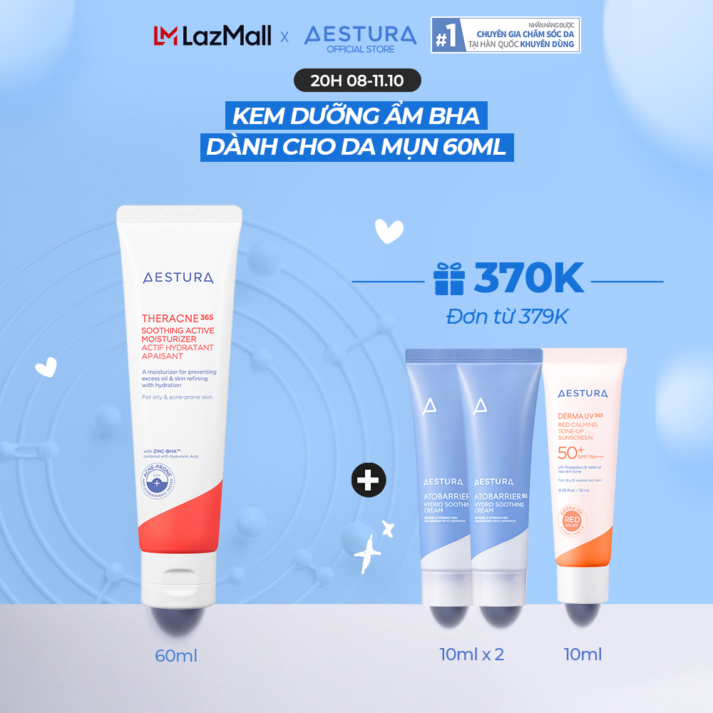 [MUA 1 TẶNG 3] Kem dưỡng ẩm Zinc-BHA dành cho da dầu mụn AESTURA THERACNE365 Soothing Active Moisturizer 60ml