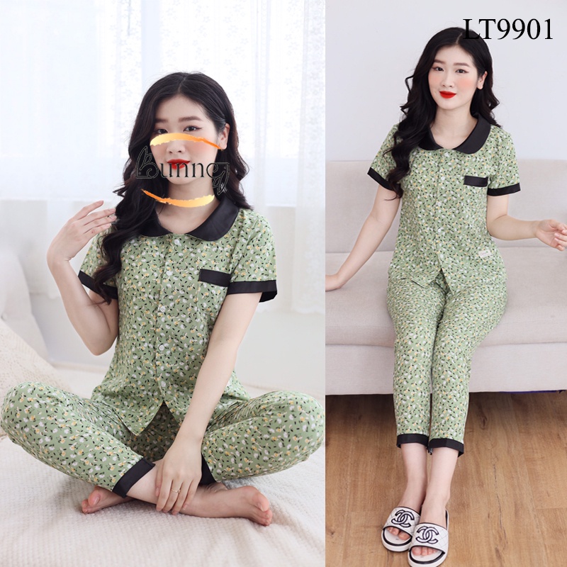 Quần áo bộ nữ mặc nhà mùa hè chất liệu lụa mềm mát, kiểu dáng pizama xinh xắn